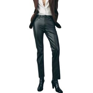 Zara Faux‎ Leather Straight Leg High Waisted Black Pants Size M NWOT #542
